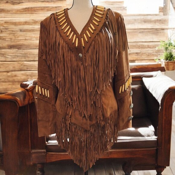 Renegade Spirit Jackets & Blazers - Renegade Spirt Womens Suede Leather Western Wear Brown Fringe Embellished Jacket